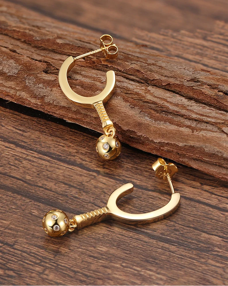 Pickleball Ball & Paddles Gold Hoopla Earrings - Image 3