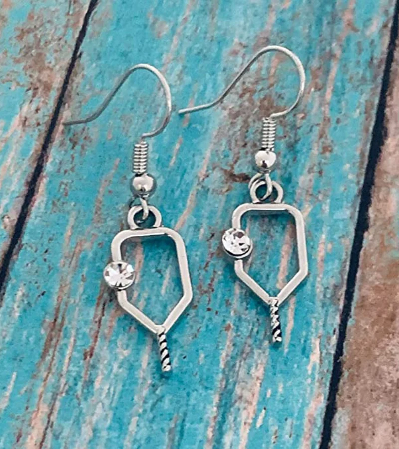 Pickleball Paddle CZ Drop Earrings - Image 4