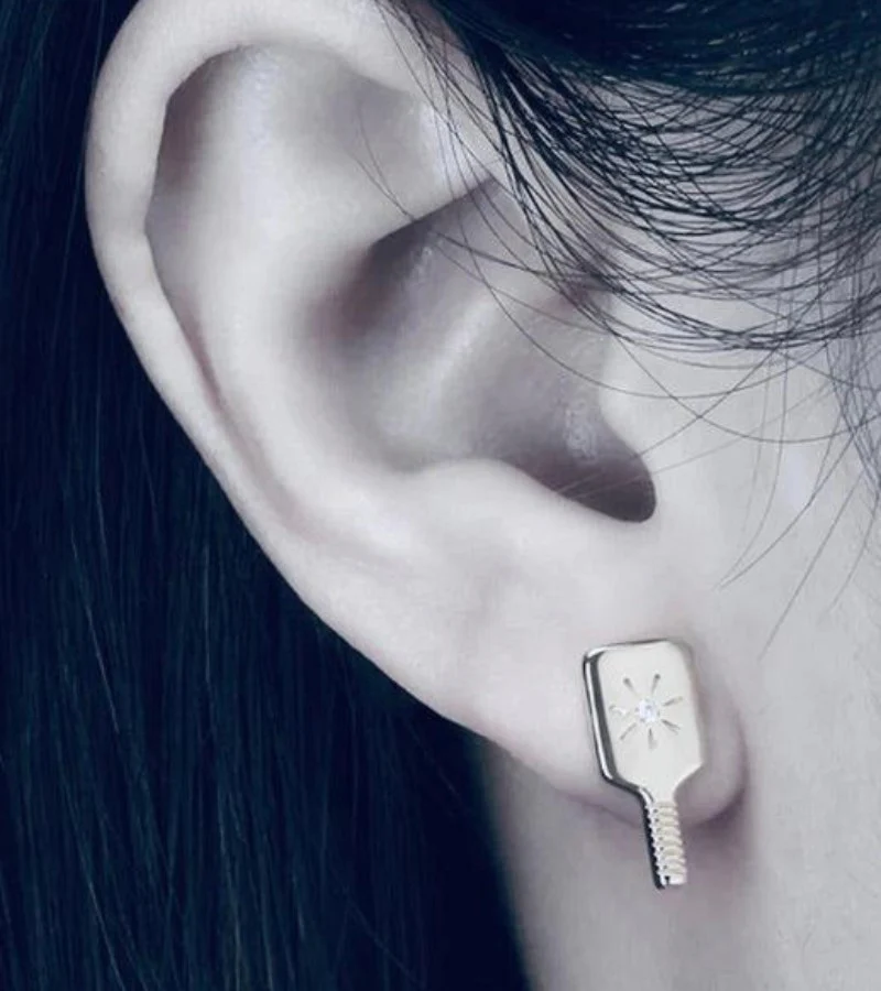 Sterling Silver Pickleball Paddle Stud Earrings - Image 3